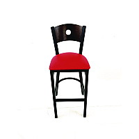 Circle Series Barstool, Supports Up to 300 lb, 28.5" Seat Height, Red Seat, Dark Walnut Back, Black Base (CRBBVREDC)