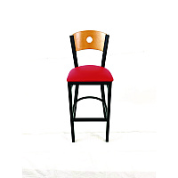 Circle Series Barstool, Supports Up to 300 lb, 28.5" Seat Height, Red Seat, Natural Back, Black Base (CRBBVREDD)