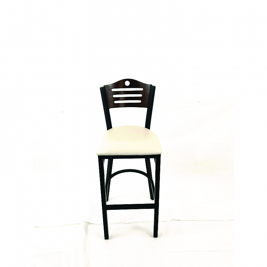 Eagle Series Barstool, Supports Up to 300 lb, 28.5" Seat Height, Cream Seat, Dark Walnut Back, Black Base (EBBVCRMC)