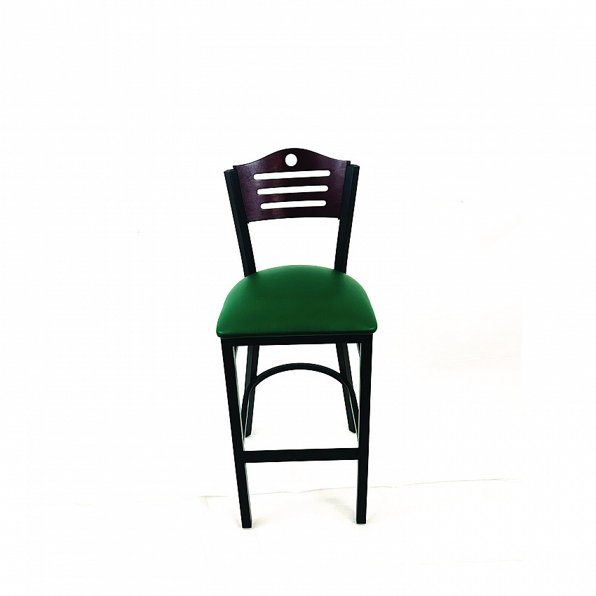 Eagle Series Barstool, Supports Up to 300 lb, 28.5" Seat Height, Green Seat, Dark Mahogany Back, Black Base (EBBVGRNB)