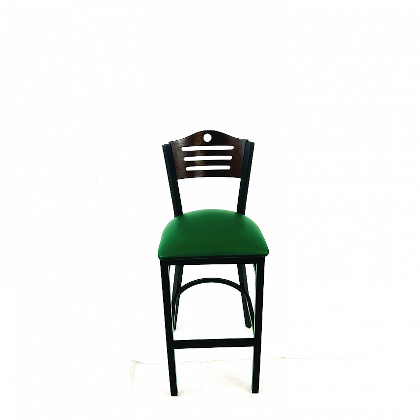 Eagle Series Barstool, Supports Up to 300 lb, 28.5" Seat Height, Green Seat, Dark Walnut Back, Black Base (EBBVGRNC)