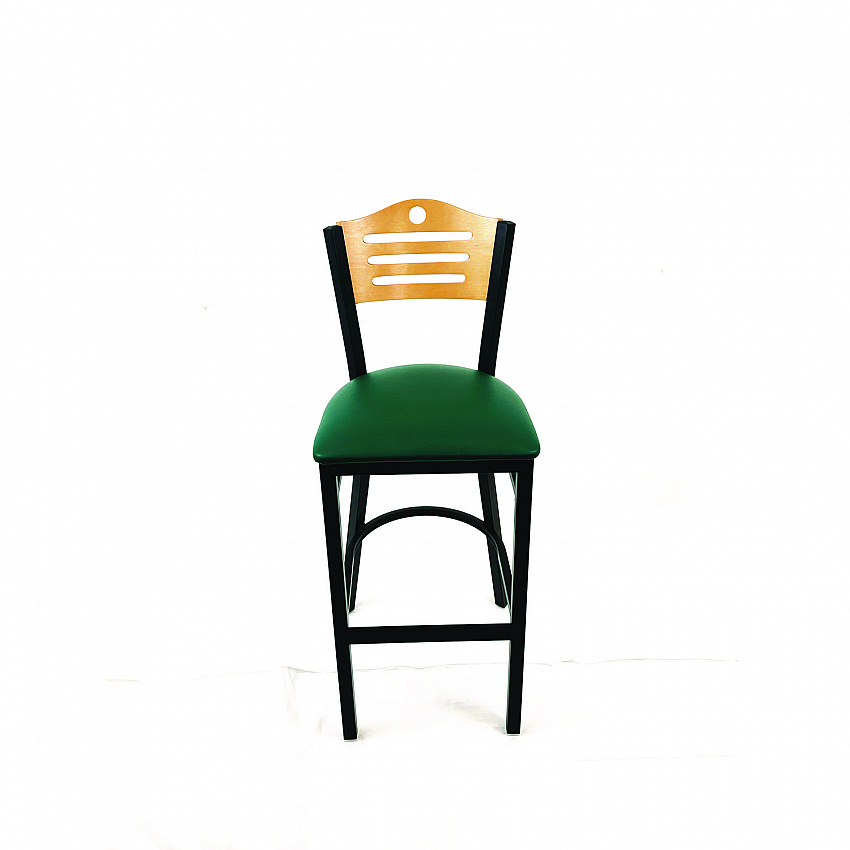 Eagle Series Barstool, Supports Up to 300 lb, 28.5" Seat Height, Green Seat, Natural Back, Black Base (EBBVGRND)