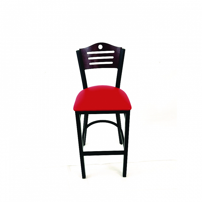 Eagle Series Barstool, Supports Up to 300 lb, 28.5" Seat Height, Red Seat, Dark Mahogany Back, Black Base (EBBVREDB)