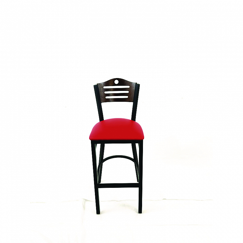 Eagle Series Barstool, Supports Up to 300 lb, 28.5" Seat Height, Red Seat, Dark Walnut Back, Black Base (EBBVREDC)