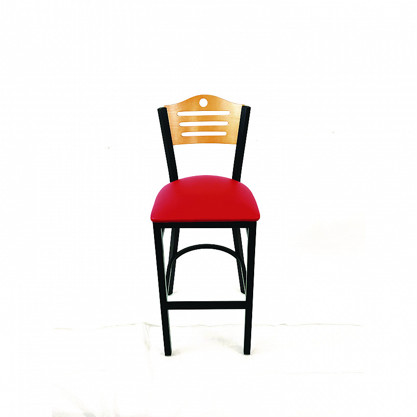 Eagle Series Barstool, Supports Up to 300 lb, 28.5" Seat Height, Red Seat, Natural Back, Black Base (EBBVREDD)
