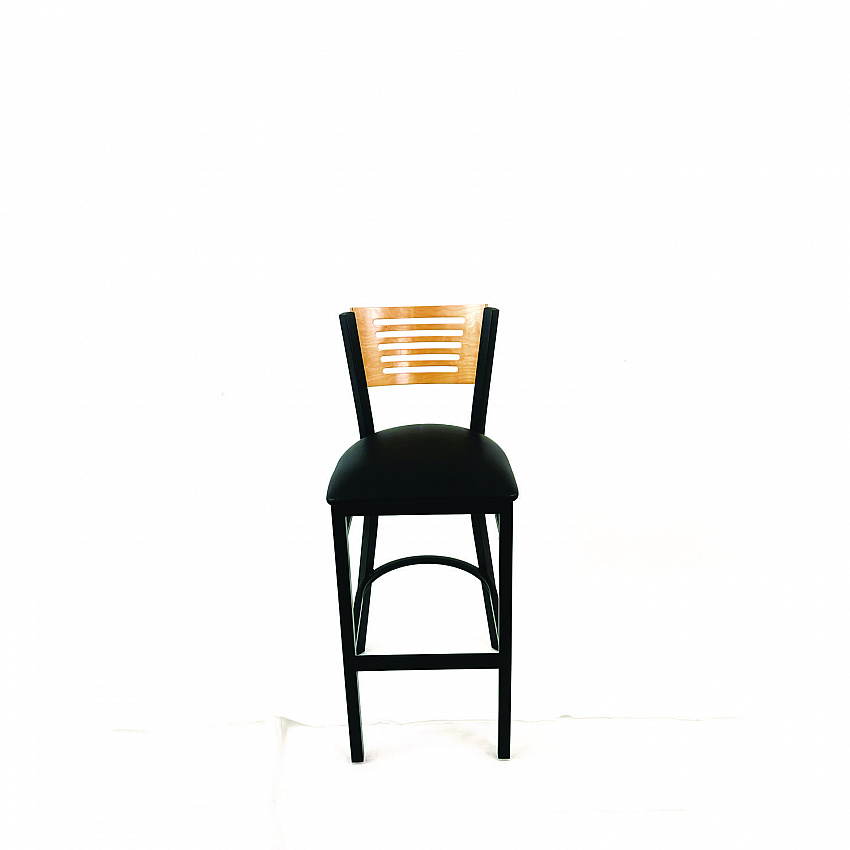 Jones River Series Barstool, Supports Up to 300 lb, 28.5" Seat Height, Black Seat, Natural Back, Black Base (JRBBVBLKD)