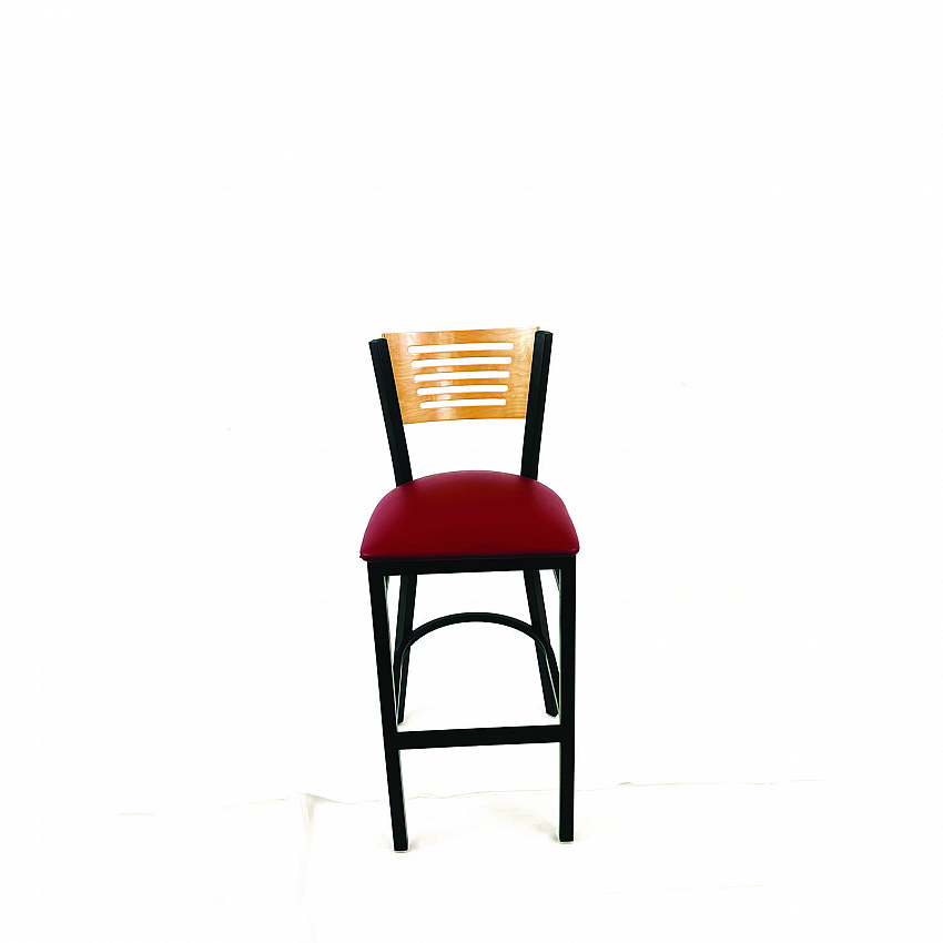 Jones River Series Barstool, Supports Up to 300 lb, 28.5" Seat Height, Burgundy Seat, Natural Back, Black Base (JRBBVBURD)