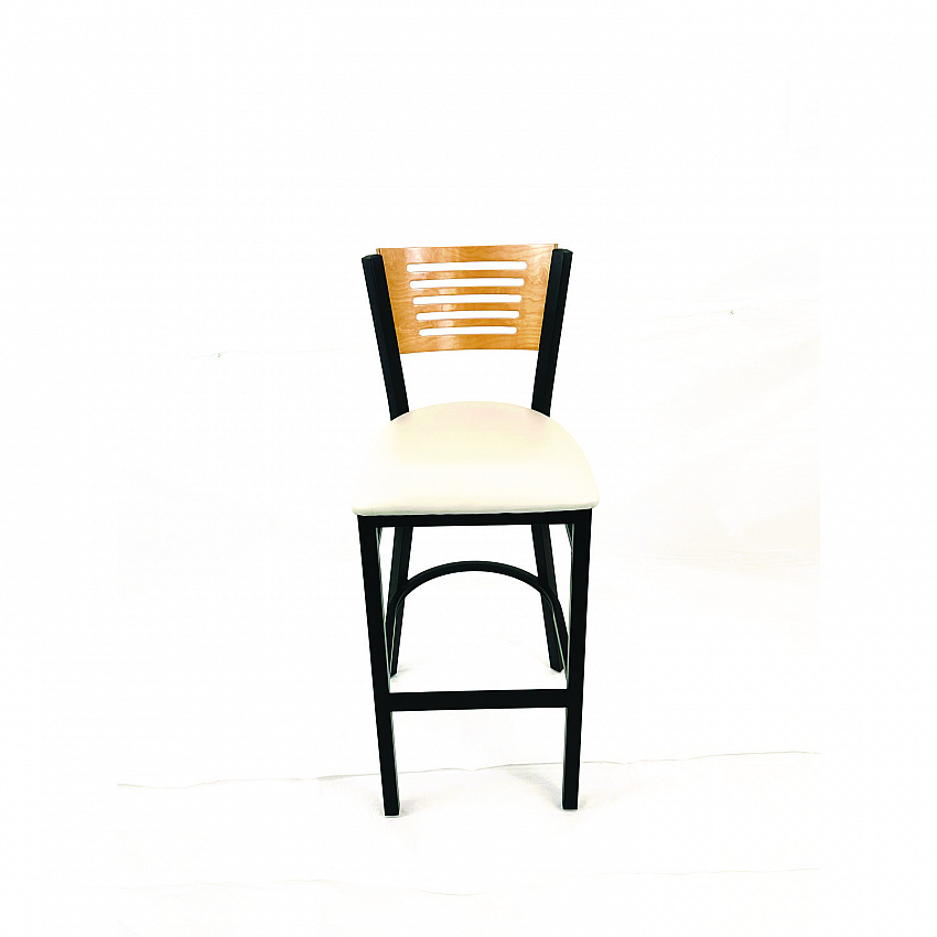 Jones River Series Barstool, Supports Up to 300 lb, 28.5" Seat Height, Cream Seat, Natural Back, Black Base (JRBBVCRMD)
