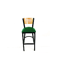 Jones River Series Barstool, Supports Up to 300 lb, 28.5" Seat Height, Green Seat, Natural Back, Black Base (JRBBVGRND)
