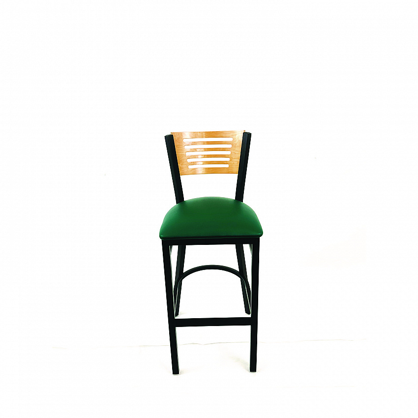 Jones River Series Barstool, Supports Up to 300 lb, 28.5" Seat Height, Green Seat, Natural Back, Black Base (JRBBVGRND)