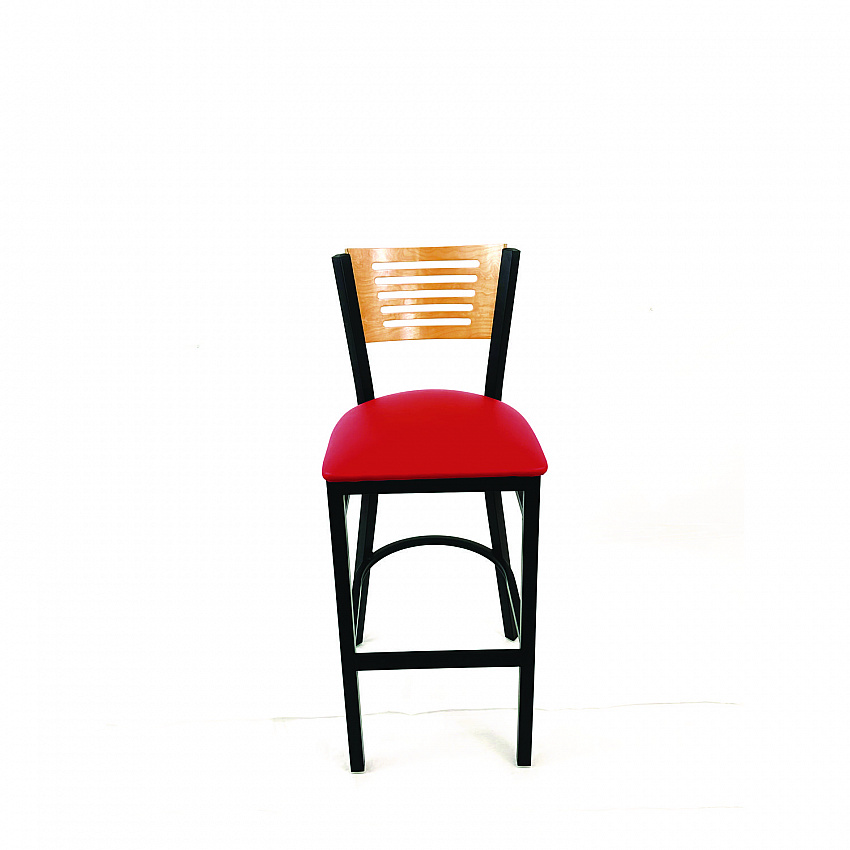 Jones River Series Barstool, Supports Up to 300 lb, 28.5" Seat Height, Red Seat, Natural Back, Black Base (JRBBVREDD)