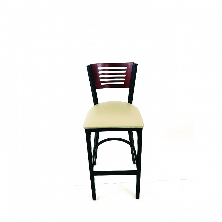 Jones River Series Barstool, Supports Up to 300 lb, 28.5" Seat Height, Taupe Seat, Dark Mahogany Back, Black Base (JRBBVTAUB)