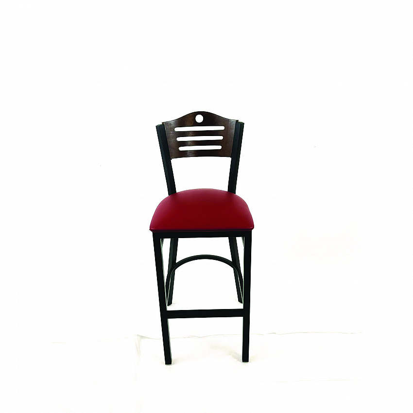 Eagle Series Barstool, Supports Up to 300 lb, 28.5" Seat Height, Burgundy Seat, Dark Walnut Back, Black Base (EBBVBURC)