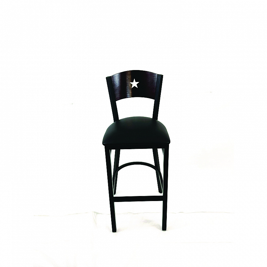 Liberty Series Barstool, Supports Up to 300 lb, 28.5" Seat Height, Black Seat, Dark Mahogany Back, Black Base (LBBVBLKB)