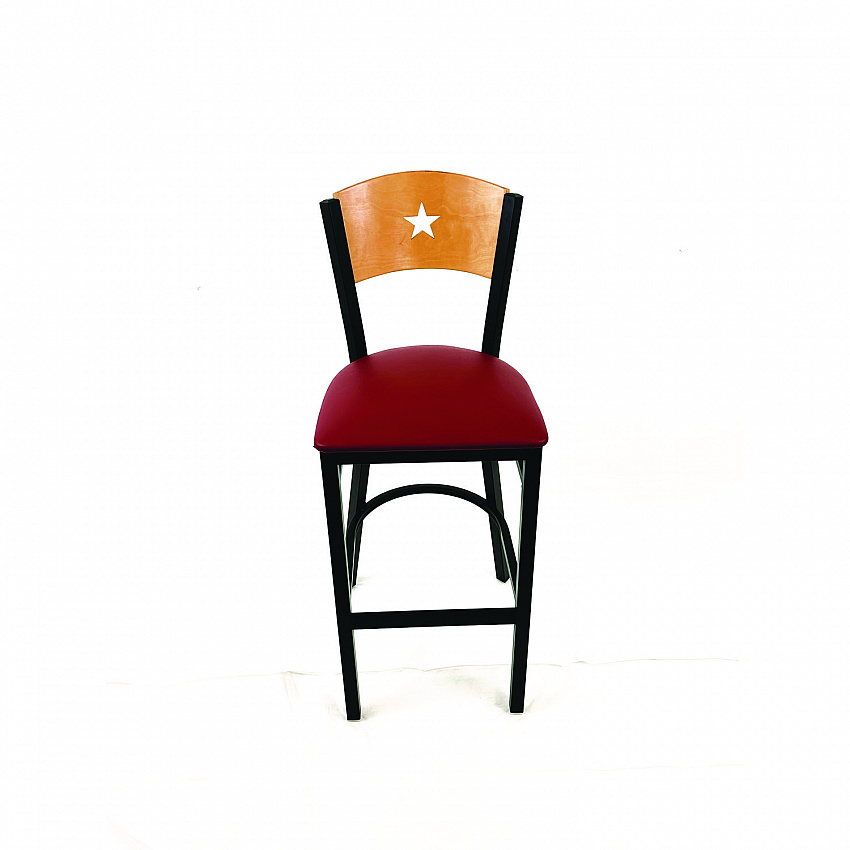 Liberty Series Barstool, Supports Up to 300 lb, 28.5" Seat Height, Burgundy Seat, Natural Back, Black Base (LBBVBURD)