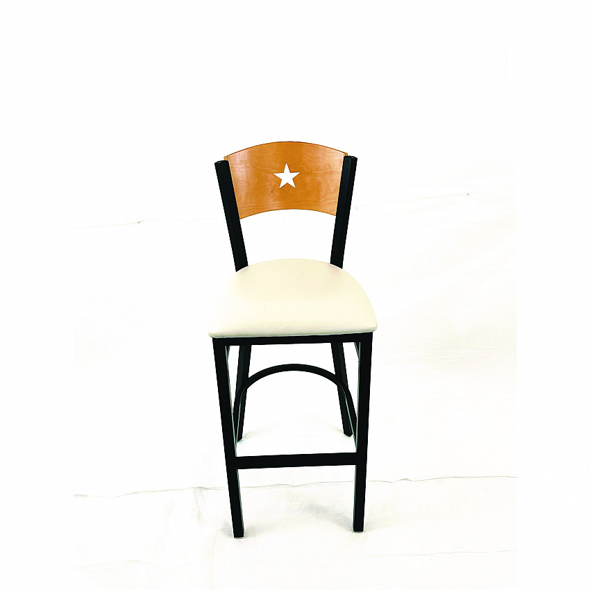 Liberty Series Barstool, Supports Up to 300 lb, 28.5" Seat Height, Cream Seat, Natural Back, Black Base (LBBVCRMD)