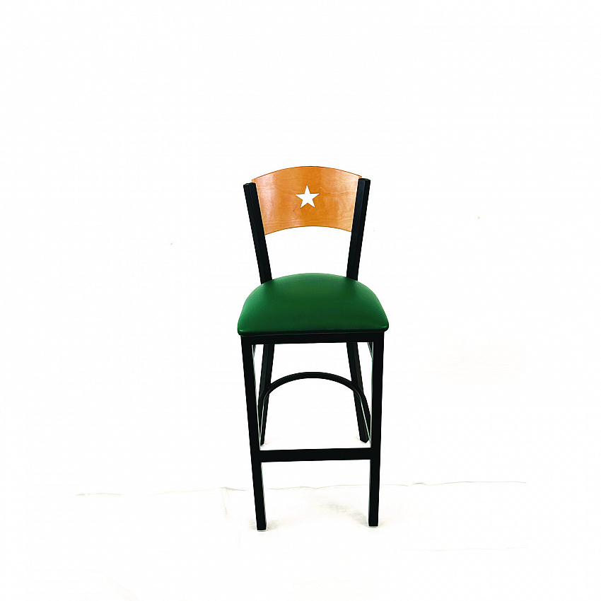 Liberty Series Barstool, Supports Up to 300 lb, 28.5" Seat Height, Green Seat, Natural Back, Black Base (LBBVGRND)