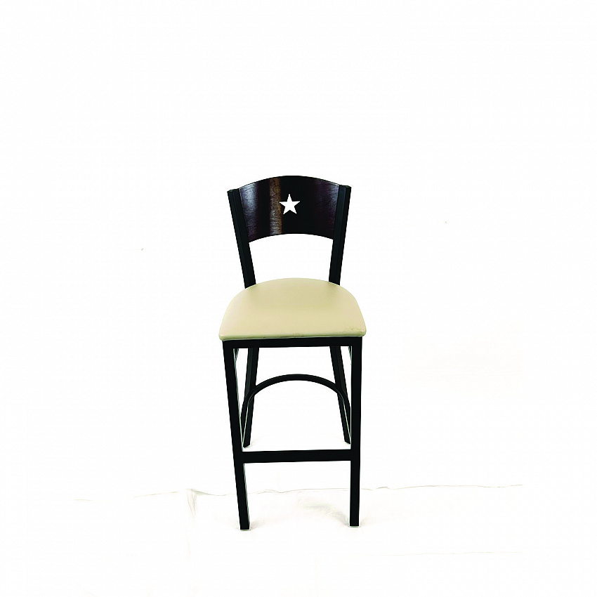 Liberty Series Barstool, Supports Up to 300 lb, 28.5" Seat Height, Taupe Seat, Dark Mahogany Back, Black Base (LBBVTAUB)