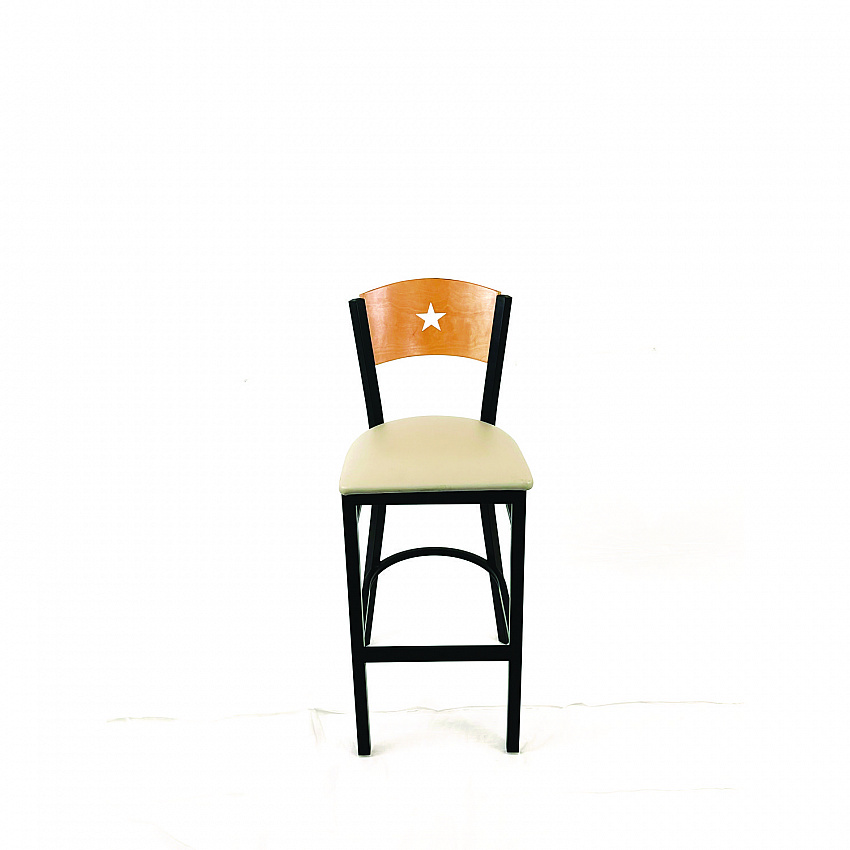 Liberty Series Barstool, Supports Up to 300 lb, 28.5" Seat Height, Taupe Seat, Natural Back, Black Base (LBBVTAUD)