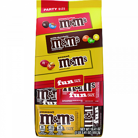 M and M's Milk Chocolate, Peanut and Peanut Butter Variety Pack Fun Size Chocolate Candy Assortment, 19.41 oz Bag (59878)
