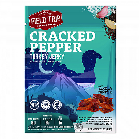 Turkey Jerky, Cracked Pepper Turkey, 1 oz Bag, 12 Bags/Carton (FLD00508)