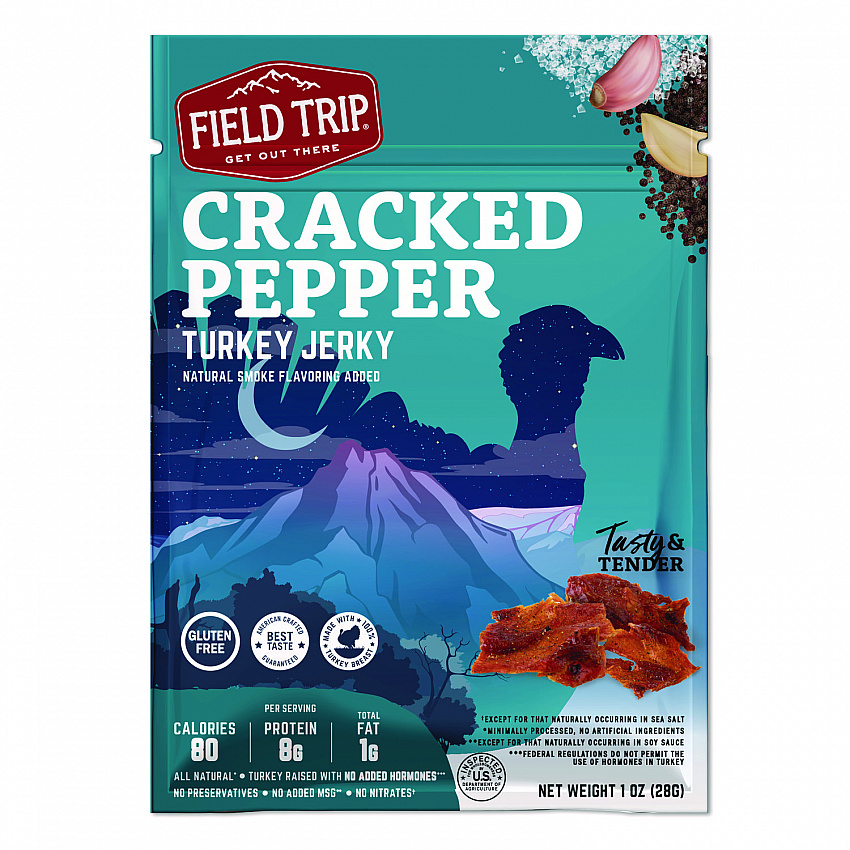 Turkey Jerky, Cracked Pepper Turkey, 1 oz Bag, 12 Bags/Carton (FLD00508)