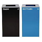 29 Gallon Trash/Recycling Cans, Steel, Blue Recycling Can with Square Lid, Black Trash Can with Square Lid (4450BLKKIT1)