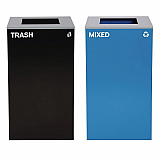 29 Gallon Trash/Recycling Cans, Steel, Blue Mixed Recycling Can with Square Lid, Black Trash Can with Square Lid (4450BLKKIT2)