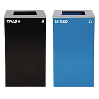 29 Gallon Trash/Recycling Cans, Steel, Blue Mixed Recycling Can with Square Lid, Black Trash Can with Square Lid (4450BLKKIT2)