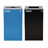 29 Gallon Trash/Recycling Cans, Steel, Blue Mixed Recycling with Mixed Lid, Black Trash Can with Square Lid (4450BLKKIT3)