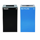 29 Gallon Trash/Recycling Cans, Steel, Blue Recycling with Mixed Lid, Black Trash Can with Square Lid (4450BLKKIT4)