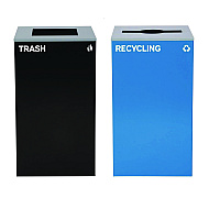29 Gallon Trash/Recycling Cans, Steel, Blue Recycling with Mixed Lid, Black Trash Can with Square Lid (4450BLKKIT4)