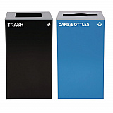 29 Gallon Trash/Recycling Cans, Steel, Blue Cans/Bottles Recycling with Mixed Lid, Black Trash Can with Square Lid (4450BLKKIT5)