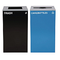 29 Gallon Trash/Recycling Cans, Steel, Blue Cans/Bottles Recycling with Mixed Lid, Black Trash Can with Square Lid (4450BLKKIT5)