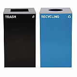 29 Gallon Trash/Recycling Cans, Steel, Blue Recycling with Circle Lid, Black Trash Can with Square Lid (4450BLKKIT6)