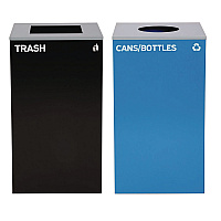 29 Gallon Trash/Recycling Cans, Steel, Blue Cans/Bottles Recycling with Circle Lid, Black Trash Can with Square Lid (4450BLKKIT7)
