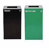 29 Gallon Trash/Recycling Cans, Steel, Green Recycling Can with Square Lid, Black Trash Can with Square Lid (4450BLKKIT8)