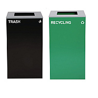 29 Gallon Trash/Recycling Cans, Steel, Green Recycling Can with Square Lid, Black Trash Can with Square Lid (4450BLKKIT8)