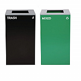 29 Gallon Trash/Recycling Cans, Steel, Green Mixed Recycling Can with Square Lid, Black Trash Can with Square Lid (4450BLKKIT10)