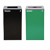 29 Gallon Trash/Recycling Cans, Steel, Green Mixed Recycling Can with Mixed Lid, Black Trash Can with Square Lid (4450BLKKIT11)