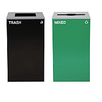 29 Gallon Trash/Recycling Cans, Steel, Green Mixed Recycling Can with Mixed Lid, Black Trash Can with Square Lid (4450BLKKIT11)