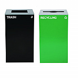 29 Gallon Trash/Recycling Cans, Steel, Green Recycling Can with Mixed Lid, Black Trash Can with Square Lid (4450BLKKIT12)