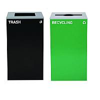 29 Gallon Trash/Recycling Cans, Steel, Green Recycling Can with Mixed Lid, Black Trash Can with Square Lid (4450BLKKIT12)