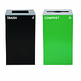 29 Gallon Trash/Recycling Cans, Steel, Green Compost Can with Mixed Lid, Black Trash Can with Square Lid (4450BLKKIT13)
