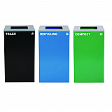 29 Gallon Trash/Recycling Cans, Steel, Blue Recycling Can, Green Compost Can, Black Trash Can with Square Lids (4450BLKKIT14)