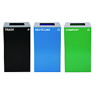 29 Gallon Trash/Recycling Cans, Steel, Blue Recycling Can, Green Compost Can, Black Trash Can with Square Lids (4450BLKKIT14)