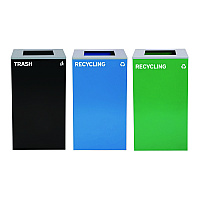 29 Gallon Trash/Recycling Cans, Steel, Blue Recycling Can, Green Recycling Can, Black Trash Can with Square Lids (4450BLKKIT17)