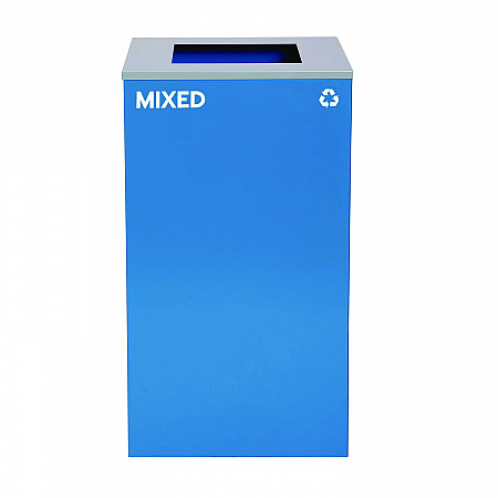29 Gallon Trash/Recycling Cans, Steel, Blue Mixed Recycling Can with Square Lid (4450KITBLUSM)