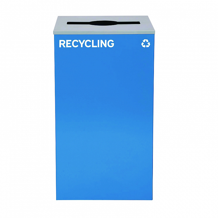 29 Gallon Trash/Recycling Cans, Steel, Blue Recycling Can with Mixed Lid (4450KITBLUMR)