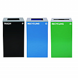 29 Gallon Trash/Recycling Cans, Steel, Blue Recycling Can and Black Trash Can w/Sq Lid, Green Recycling Can with Mixed Lid (4450BLKKIT21)